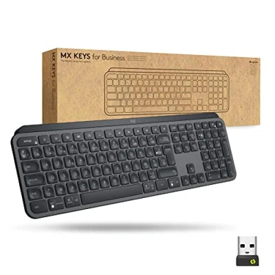 Image de Logitech MX Keys for Business clavier rétroéclairé sans fil, touches Perfect Stroke silencieuses, technologie Logi Bolt, Bluetooth, rechargeable, Windows/Mac/Chrome/Linux, Français AZERTY Gris