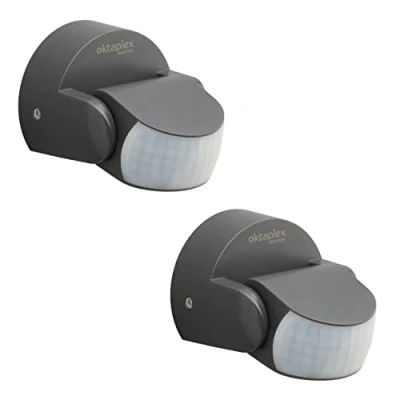 Image de Oktaplex 2X Bea Détecteur de Mouvement extérieur IP65 orientable 180 capteur Infrarouge 12 m Portée 230 V Anthracite avec crépusculaire