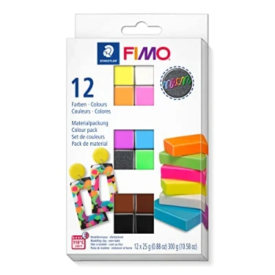 Image de FIMO STAEDTLER Effect 8013 Pack demi blocs Néon C12 3, 3ST, Fluo, Lot de 12