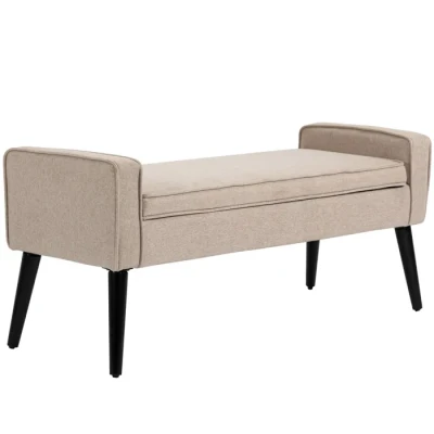 Image de HOMCOM Banc Banquette Coffre 2 en 1 Tissu Aspect Lin avec Pieds effilés Bois 120 x 45 54 cm Beige