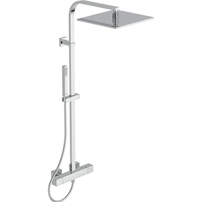 Image de Ideal Standard Colonne de douche, Mitigeur thermostatique Ceratherm C100, Pomme tête carrée 300x 300 mm (30x30cm), Douchette Stick 1 jet, Limiteur débit 8 et 12l/mn, Flexible Chrome A7542AA