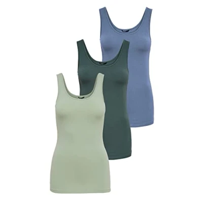 Image de ONLY Débardeur pour Femme Onllive Love Noos, Vert/Bleu (1 x Sage/ 1 Baume Green/ Chine), XXL