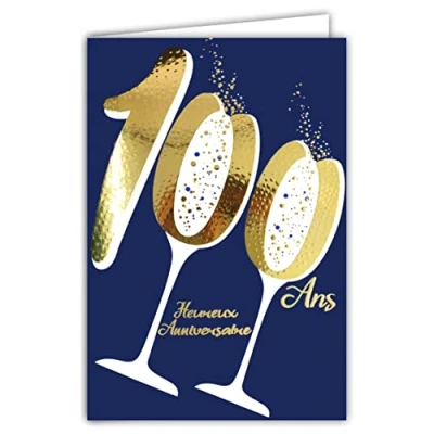 Image de Carte Anniversaire 100 ans en Or Doré Brillant Relief Texturé pour Homme Femme Texte Coloré Adapté à l’Âge l’Intérieur Enveloppe incluse Fabriquée France ColorAges Afie 69 2400