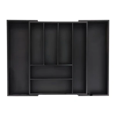 Image de Relaxdays Range Couverts Extensible, Bambou, H x L P: env. 6,5 35 58 43,5 cm, 6 8 Compartiments, pour tiroir, Noir