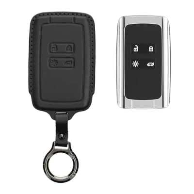 Image de kwmobile Accessoire Clef de Voiture Compatible avec Renault Smart Key 4 Bouton (Keyless Go Uniquement) Coque clé en Cuir véritable Porte clés Noir