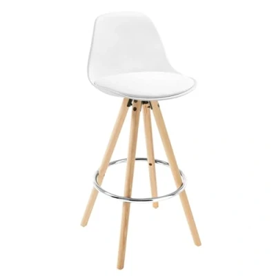 Image de WOLTU® BH45ws 1, 1X Tabouret de Bar en Similicuir siège + Repose Pieds Design Cuisine Bois Pieds,Blanc