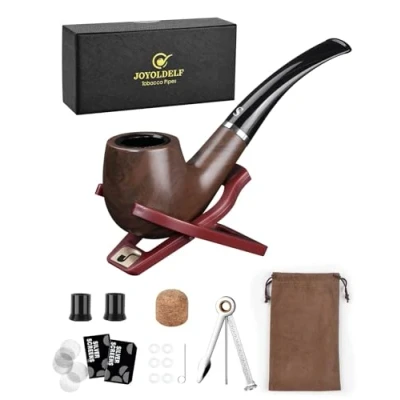 Image de joyoldelf Pipes à Tabac, Set de Pipe Tabac avec Support Pliable Outil Nettoyage et Accessoires Pipe, Boîtes Cadeau
