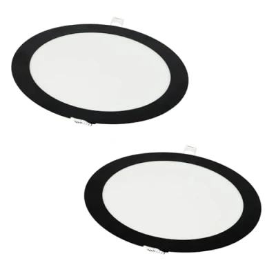 Image de JANDEI Pack 2x Downlight LED Rond 18W, Encastrable, 1440 Lum, Intérieur IP20, Cadre Fini Noir, Trou Découpé Ø 200 205 mm, Extra Plat 13mm, Transformateur Inclus (Blanc neutre 4200k)
