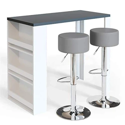 Image de Vicco Set de table bar , Gris, 117 x 57 cm avec 2 tabourets