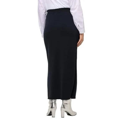 Image de Ulla Popken MIDI Elastikbund Bindeband Gerader Schnitt Jupe longue, Femme, Taille: 50/52, Dunkles marine