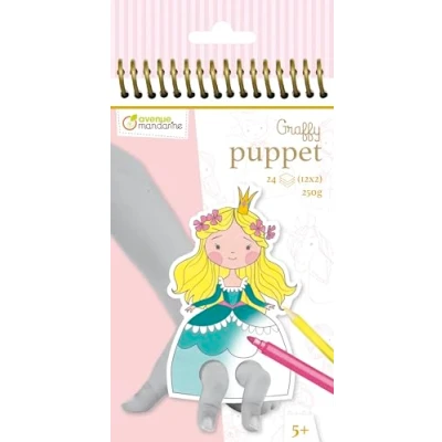 Image de Avenue Mandarine GY008O Un carnet de coloriage Graffy Puppet 24 marionnettes à doigts pré découpées 12x12 cm À partir 5 ans PRINCES ET PRINCESSES