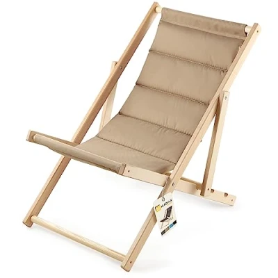 Image de KADAX Chaise Longue, de Plage en Bois, Longue jusqu&#039;à 120 kg, Bois hêtre, Pliante pour (avec Appui tête, Cappucino)