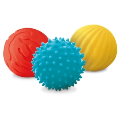 Image de Ludi 3 Balles Sensorielles Souples Texturées Jouet D&#039;Éveil Bébé Dès 6 Mois Développe Le Toucher, La Motricité Fine &amp; Bien Être Diamètre : 8 cm Bleu, Jaune Rouge