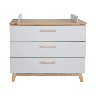 Image de roba Commode à Langer &quot;Caro&quot; avec Plan Amovible 3 Tiroirs Fermeture Douce Gris clair/Décor Bois (Chêne Doré)