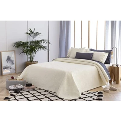 Image de Todocama Underzy Couvre lit boutis Fin avec Motif Losanges pour Printemps, été, Automne et Hiver 100% Microfibre Extra Douce Beige 120/135 230 x 260 cm