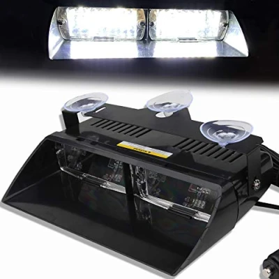 Image de Balise Feu de Détresse Blanc16 LED Application la Loi Lumière Avertissement Stroboscope Clignotant Lampe D&#039;urgence avec ventouse 12V Pour le toit/le tableau bord/le pare brise internes