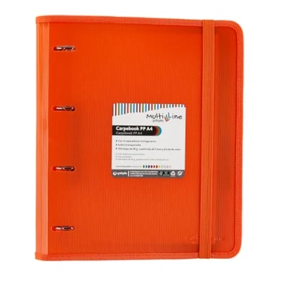 Image de Grafoplás 88100052. Carpeblock 4 anneaux avec recharge et intercalaires, A4, orange, polypropylène ligné, Carpebook Multiline