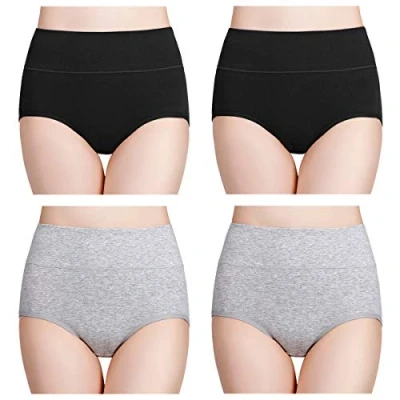 Image de wirarpa Culottes Femmes Coton Taille Haute sous vêtements Slip Elasticité Boxer Femme Ventre Plat Lot de 4 XS