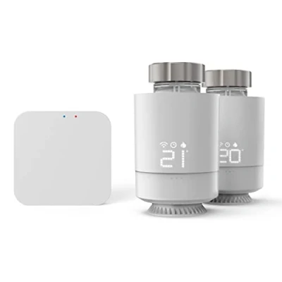 Image de Hama Pack Thermostat Interlligent Hub + 2 Têtes Thermostatiques Connectées Intelligentes (Kit de Base Contrôle Régulateur Chauffage WiFi, Economie d&#039;Energie, Compatible Alexa Google Siri) Blanc