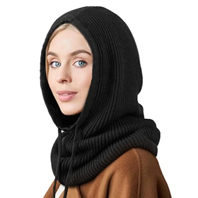 Image de DRESHOW Bonnet Femme Hiver Chapeaux d&#039;hiver pour Femmes Balaclava Knit Beanie Skull Cap Tricotée Cagoule à Capuche