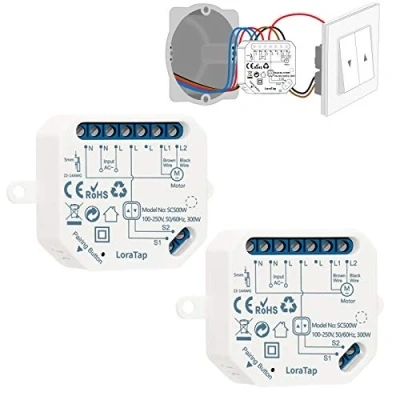 Image de LoraTap 2 Interrupteur Module Volet Roulant Connecté, Commutateur Rideau Stores WiFi, Compatible avec Alexa Google Home pour Commande Vocale, Minuterie Intelligent Moteur Mural