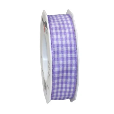 Image de PRÄSENT Ruban Taffetas avec Fil de Fer Motif Vichy Pourpre/Blanc 25 mm 20 m