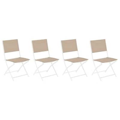 Image de Hespéride Lot de 4 Chaises Jardin Pliantes Modula Beige Lin Acier Traité Epoxy Texaline Dim 46 x 52 87 cm Meuble d&#039;Extérieur Pliable