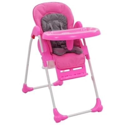 Image de vidaXL Chaise Haute pour Bébé de Salle à Mange Enfant Dîner Cuisine Siège Repas Pliable Maison Rose et Gris