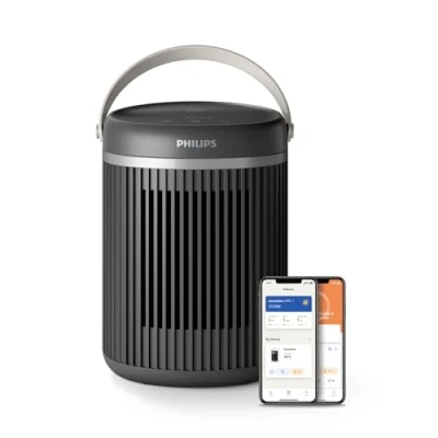 Image de Radiateur soufflant connecté économe en énergie Philips série 3000 2000W, jusqu&#039;à 50% d&#039;économies d&#039;énergie avec EcoAI, silencieux, 5 fonctions de sécurité, oscillation à 45, gris foncé (CX3120/01)