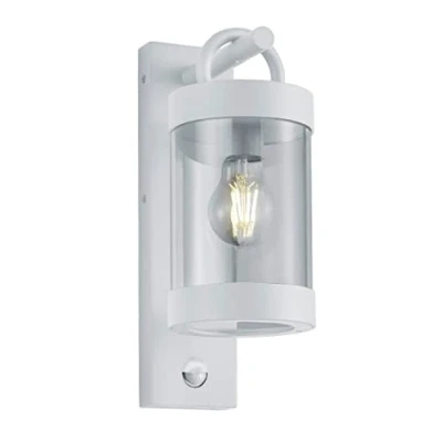 Image de TRIO, Applique, Sambesi 1xE27, max.28,0 W Plastique, Transparent claire, Corps: Fonte daluminium, blanc mat L:12,5cm, H:33,0cm, P:18,0cm Détecteur de crépuscule,Montage au mur,IP44
