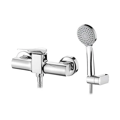 Image de Ibergrif Mitigeur Douche avec Douchette (3 Modes) et Flexible de (150cm) Support Robinet Universel Filetage G1/2, Mural, Facile à Installer, Laiton, Chromé