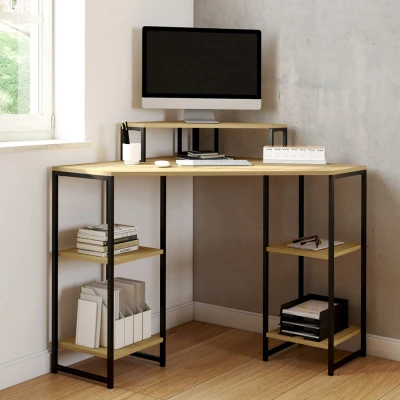 Image de bureau d&#039;angle DETROIT gain de place informatique avec rangements IDMarket