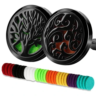 Image de Diffuseur d&#039;huiles essentielles d&#039;aromathérapie de 2 Pcs Irrégulier En Acier Inoxydable Voiture Aromatherapy avec 32Pcs Tampons Rechange Remplaçables