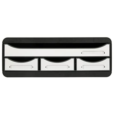 Image de Exacompta Réf. 3197213D Toolbox mini caisson individuel à 4 tiroirs pour ranger les petits ustensiles Dimensions extérieures : Profondeur 27 x largeur 35,5 Hauteur 13,5 cm Blanc brillant