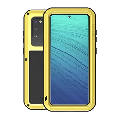 Image de LOVE MEI pour Samsung Galaxy S20 Coque, Heavy Duty Robust Aluminium Métal Coque Antichoc Anti Drop poussière Hybride Bumper Cover avec Verre trempé (Jaune)