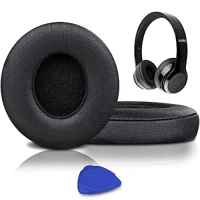 Image de SoloWIT® Coussinets d&#039;oreille, Oreillettes de Remplacement pour Beats Solo 2 &amp; 3 sans Fil Casque Supra auriculaire, Cache Oreilles Couverts en Cuir protéine, supression Bruit Mousse à mémoire