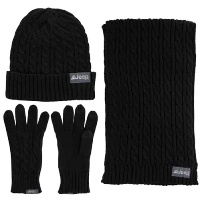 Image de Jeep Ensemble avec écharpe, Bonnet et Gants Kit d&#039;accessoires d&#039;hiver, Noir, Taille Unique Mixte