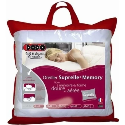 Image de DODO Oreiller à Mémoire de Forme 65x65 Suprelle Mémory Maintien des Cervicales Fabriqué en France Lavable Machine 40c