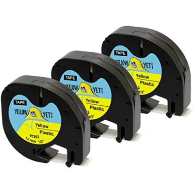 Image de Yellow Yeti 3 Rubans Cassettes 91202 S0721620 noir sur jaune 12mm x 4m Étiquettes en Plastique compatibles pour Etiqueteuses DYMO LetraTag LT 100H 100T 110T QX50 XR XM 2000 Plus