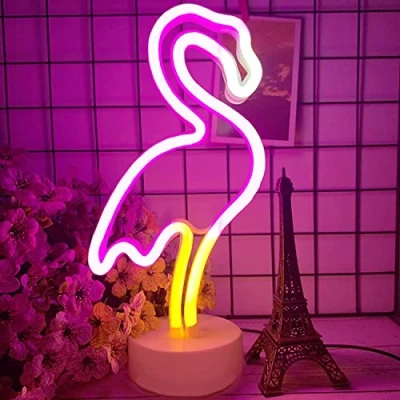 Image de NIWWIN Enseignes au néon pour Chambre à coucher avec base de support, batterie ou USB, décoration lumineuse la fête d’anniversaire Noël Salon Table Enfants Cadeaux. (Flamant)