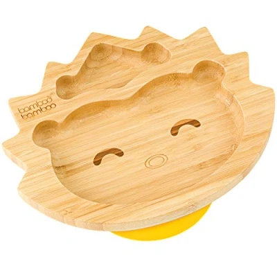 Image de Ventouse en bambou pour bébés nourrissons, non toxique, naturel qui reste frais au toucher le sevrage du bébé. (hérisson jaune)