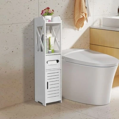 Image de Drumm Meuble Salle de Bain,Meuble Toilette,Meuble Toilettes WC Rangement,Rangements Bain,Tiroir, Compartiment, Gain Place,Petits Espaces (20 * 15 80cm)