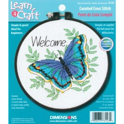 Image de DIMENSIONS Kit Point De Croix Compté, Bienvenue Papillon, White, UN