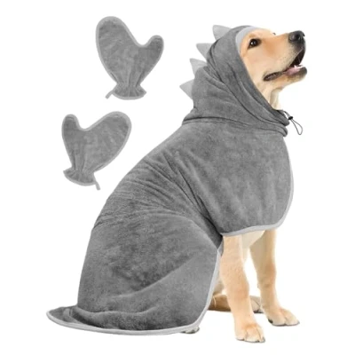 Image de Bibykivn Serviette à Séchage Rapide pour Animaux, Peignoir Chien en Microfibre, Absorbant, Absorbant Manteau Après Baignade Bain (Gris, XL)