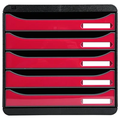 Image de Exacompta Réf. 3097284D BIG BOX PLUS Caisson 5 tiroirs pour document A4+ Dimensions extérieures : Profondeur 34,7 x largeur 27,8 Hauteur 27,1cm Noir/Framboise glossy