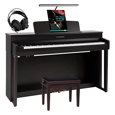 Image de Steinmayer DP 361 RW Set piano numérique avec 88 touches mécanisme à marteau Ebony/Ivory Touch Bluetooth Audio/MIDI incl. banc de piano, lampe et écouteurs