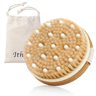 Image de Ithyes brosse pour Le corps la exfoliante de bain à poils naturels éliminer les toxines cellulites peau morte traitement, Améliorer fonctions lymphatiques, Exfoliant