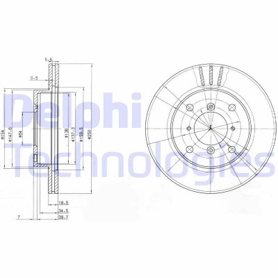 Image de DELPHI BG2583 Disque de frein 250 18 4 ventilé huilé non traité sans roulement roue, bague ABS