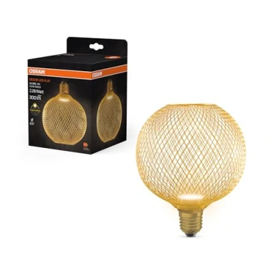 Image de OSRAM DECOR LED Flatlampe im Metallgehäuse aus gefrostetem Kunststoff in Gold mit 125 mm Warmweiß (2700 K), 3.5 W / 300 lm und E27 Sockel, ist nicht dimmbar bietet edle Beleuchtung.