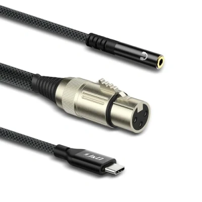 Image de J&amp;D Câble Micro USB C vers XLR Femelle avec Prise Casque 3,5 mm pour Surveillance Interface Numérique Casque, 1 Mètre